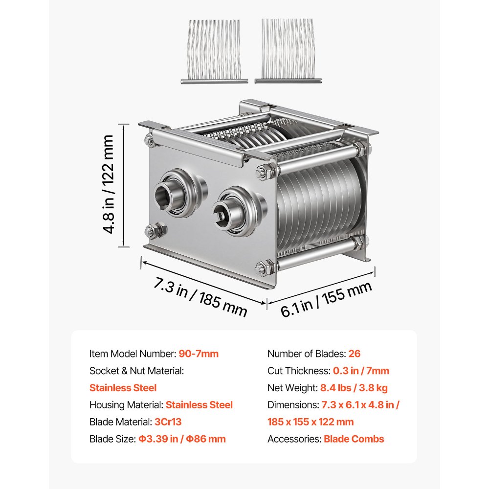 VEVOR Meat Cutter Machine Blade, 7 mm Replacement Commercial Blade for Model 90 Food Slicer, Stainless Steel, for Boneless Meat, Soft Vegetables