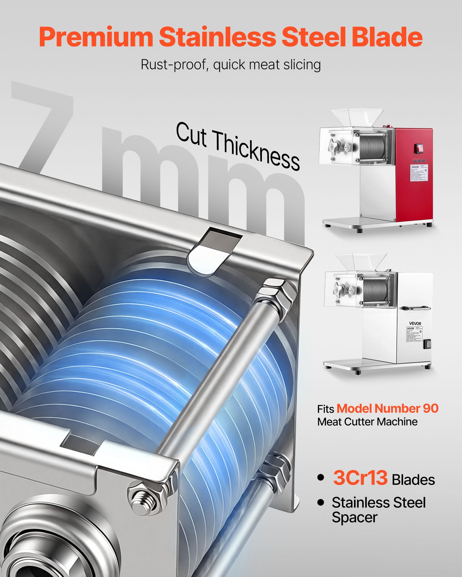 VEVOR Meat Cutter Machine Blade, 7 mm Replacement Commercial Blade for Model 90 Food Slicer, Stainless Steel, for Boneless Meat, Soft Vegetables