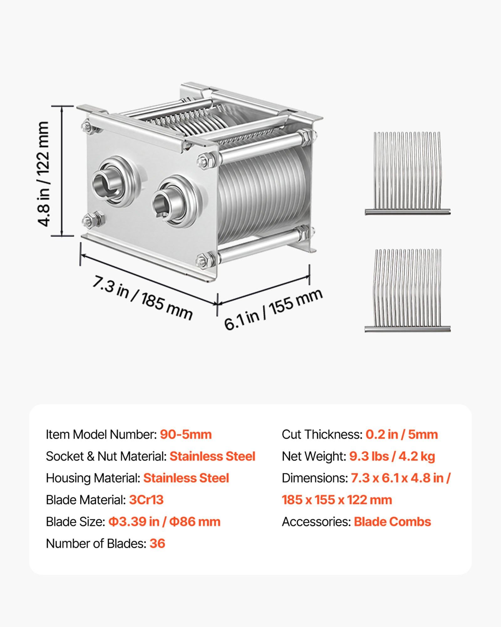 VEVOR Meat Cutter Machine Blade, 5 mm Replacement Commercial Blade for Model 90 Food Slicer, Stainless Steel, for Boneless Meat, Soft Vegetables