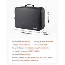 VEVOR Fireproof Document Box, 1832 ℉ Heat Insulated Fireproof & Waterproof Box with Lock, Portable Multi-Layer Home Office Travel File Storage Organizer, for Passports, Important Documents, Files