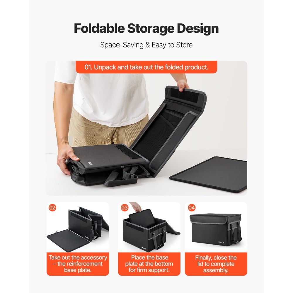 VEVOR Fireproof Document Box, 1000 ℃ Heat Insulated Fireproof & Waterproof Box, Space-Saving and Foldable Design, Portable Home Office Travel File Organizer, for Passports, Important Documents, Files