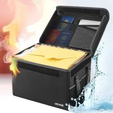 VEVOR Fireproof Document Box, 1832 ℉ Heat Insulated Fireproof & Waterproof Box, Space-Saving and Foldable Design, Portable Home Office Travel File Organizer, for Passports, Important Documents, Files