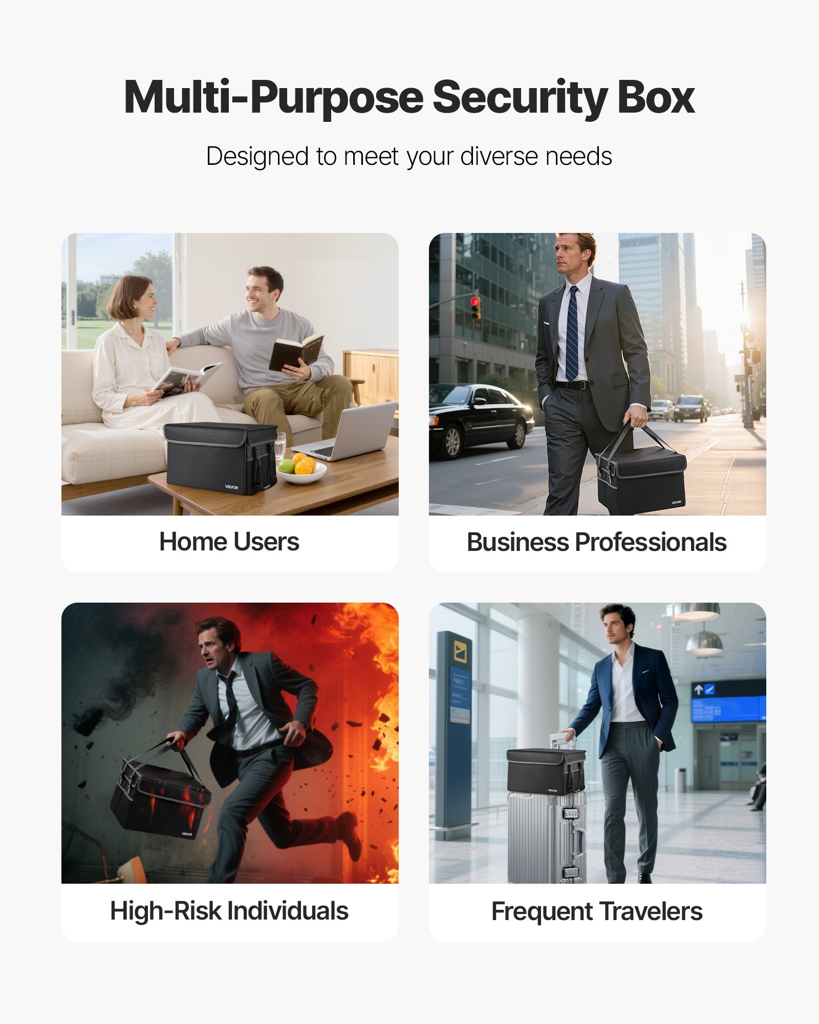 VEVOR Fireproof Document Box, 1000 ℃ Heat Insulated Fireproof & Waterproof Box, Space-Saving and Foldable Design, Portable Home Office Travel File Organizer, for Passports, Important Documents, Files