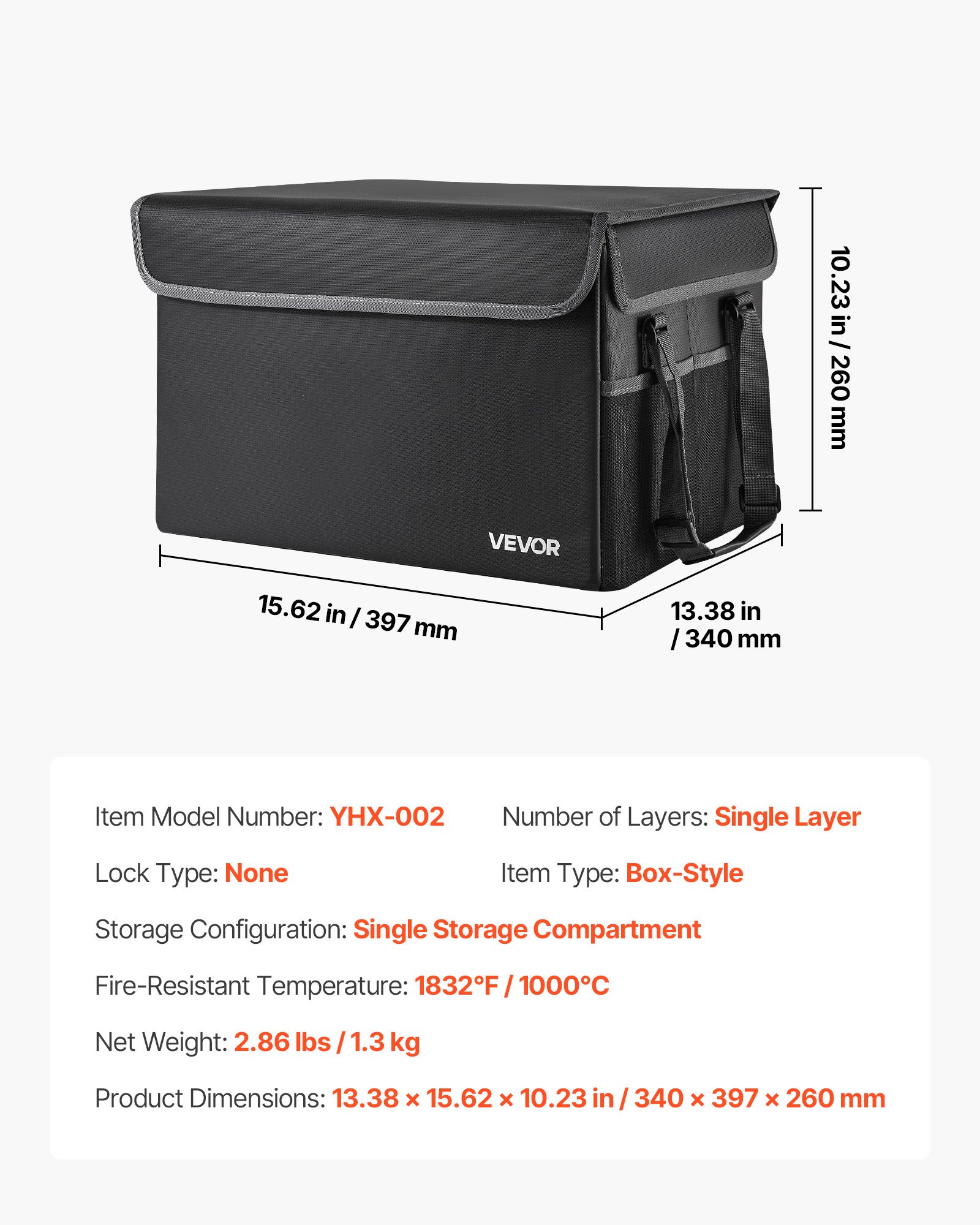 VEVOR Fireproof Document Box, 1000 ℃ Heat Insulated Fireproof & Waterproof Box, Space-Saving and Foldable Design, Portable Home Office Travel File Organizer, for Passports, Important Documents, Files