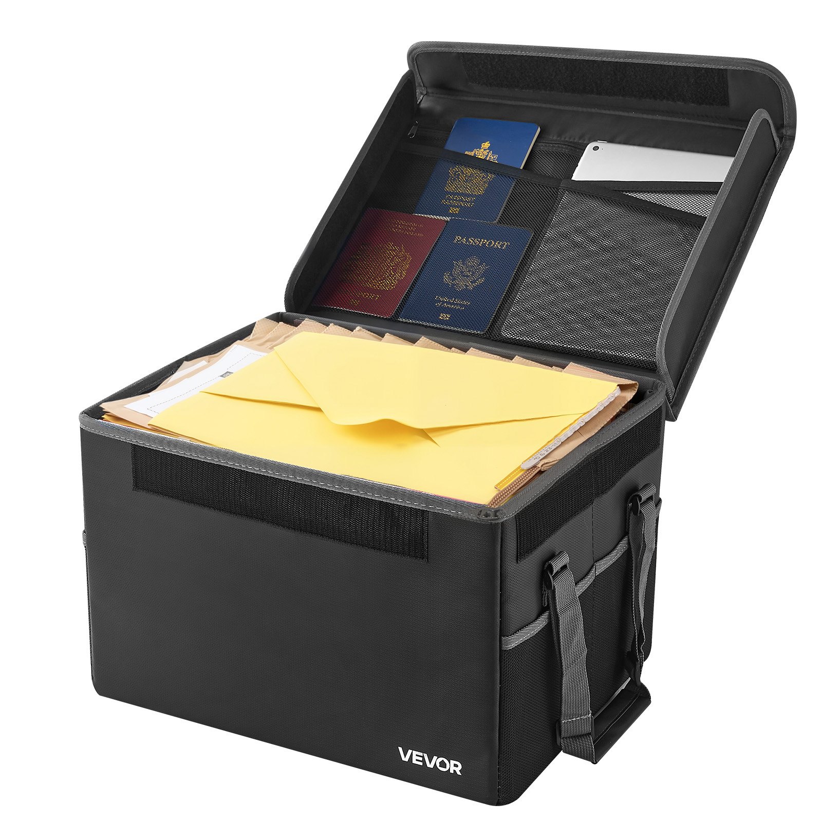 VEVOR Fireproof Document Box, 1000 ℃ Heat Insulated Fireproof & Waterproof Box, Space-Saving and Foldable Design, Portable Home Office Travel File Organizer, for Passports, Important Documents, Files