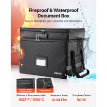 VEVOR Fireproof Document Box, 1832 ℉ Heat Insulated Fireproof & Waterproof Box with Lock, Portable Two-Layer File Storage Organizer Home Office Travel Use, for Passports, Important Documents, Files