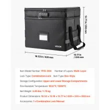 VEVOR Fireproof Document Box, 1832 ℉ Heat Insulated Fireproof & Waterproof Box with Lock, Portable Two-Layer File Storage Organizer Home Office Travel Use, for Passports, Important Documents, Files