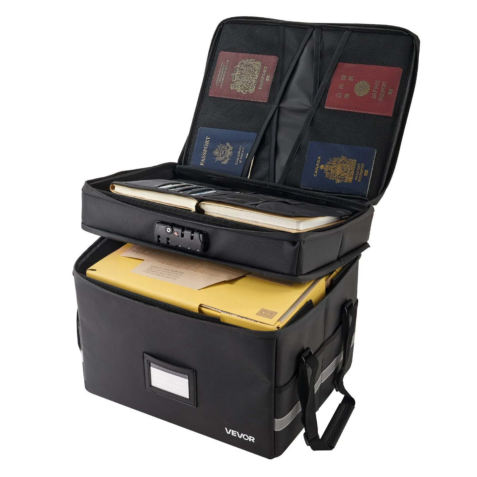 VEVOR Fireproof Document Box, 1832 ℉ Heat Insulated Fireproof & Waterproof Box with Lock, Portable Two-Layer File Storage Organizer Home Office Travel Use, for Passports, Important Documents, Files
