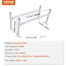 VEVOR Van Roof Ladder Rack, 2 Bars Aluminum Alloy Roof Ladder Racks, 181 kg Capacity Rain-Gutter Van Roof Rack, Adjustable Length 1300-2060 mm, Van Ladder Rack for Van, Cargo, Trailer