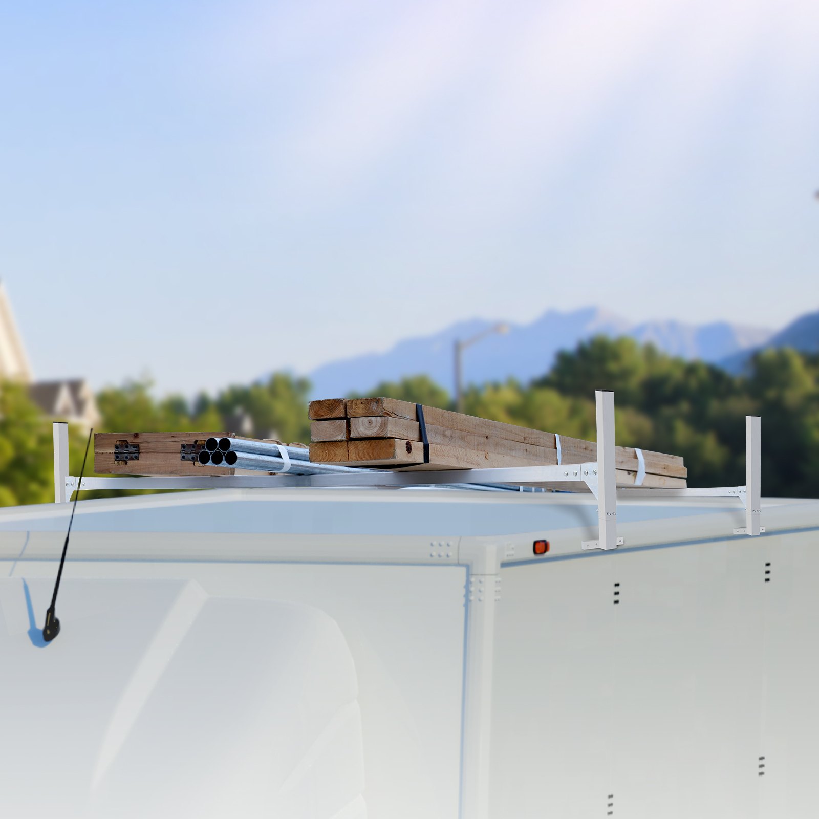VEVOR Van Roof Ladder Rack, 2 Bars Aluminum Alloy Roof Ladder Racks, 181 kg Capacity Rain-Gutter Van Roof Rack, Adjustable Length 1300-2060 mm, Van Ladder Rack for Van, Cargo, Trailer