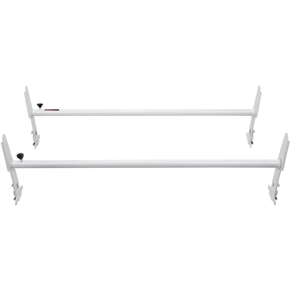 VEVOR van roof ladder rack in white, featuring two horizontal bars with adjustable mounting brackets.