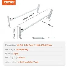 VEVOR Van Roof Ladder Rack, 2 Bar Alloy Steel Ladder Racks, Adjustable from 1200-2000 mm, 227 kg Capacity, Roof Rack Compatible with Full-size Vans with Rain Gutter, Chevrolet Express, GMC Savana