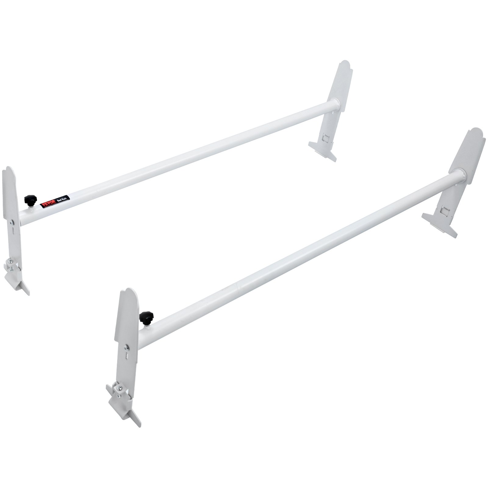 VEVOR van roof ladder rack with two white crossbars and mounting brackets.