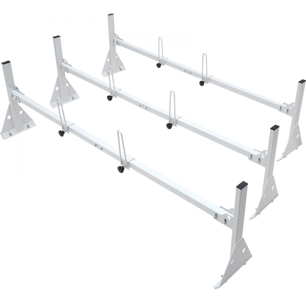 VEVOR van ladder rack featuring durable steel construction, adjustable brackets, and sleek white finish.