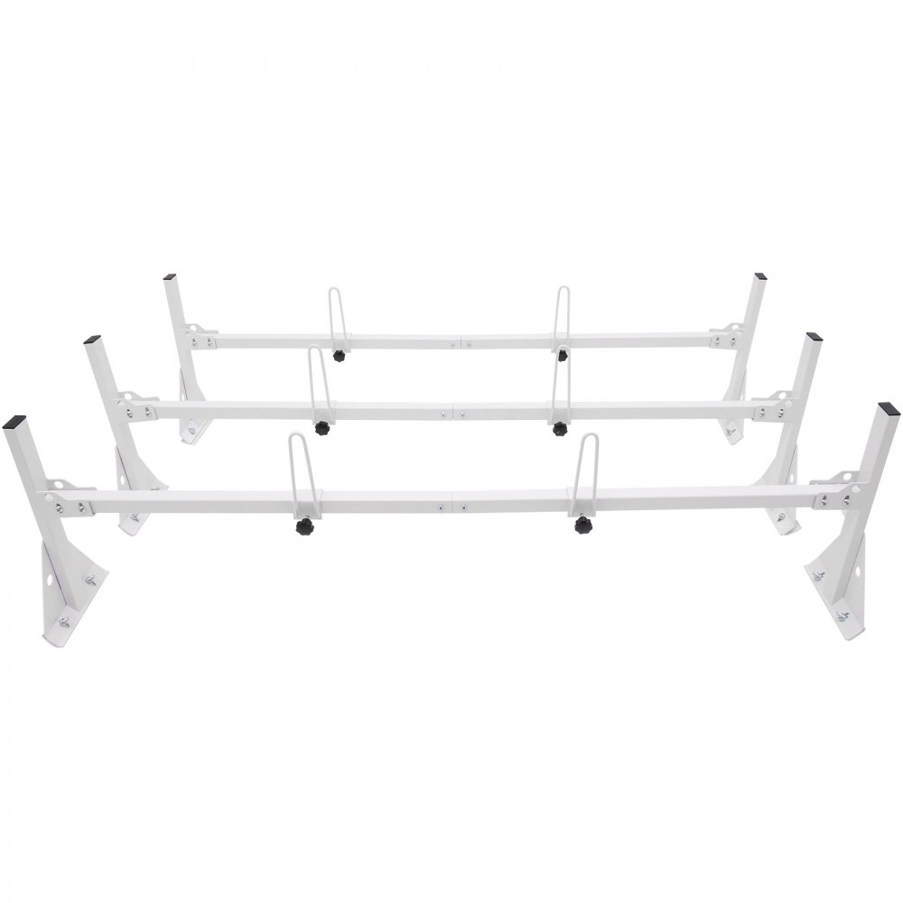 VEVOR van ladder rack in white with adjustable supports and mounting brackets for secure attachment.