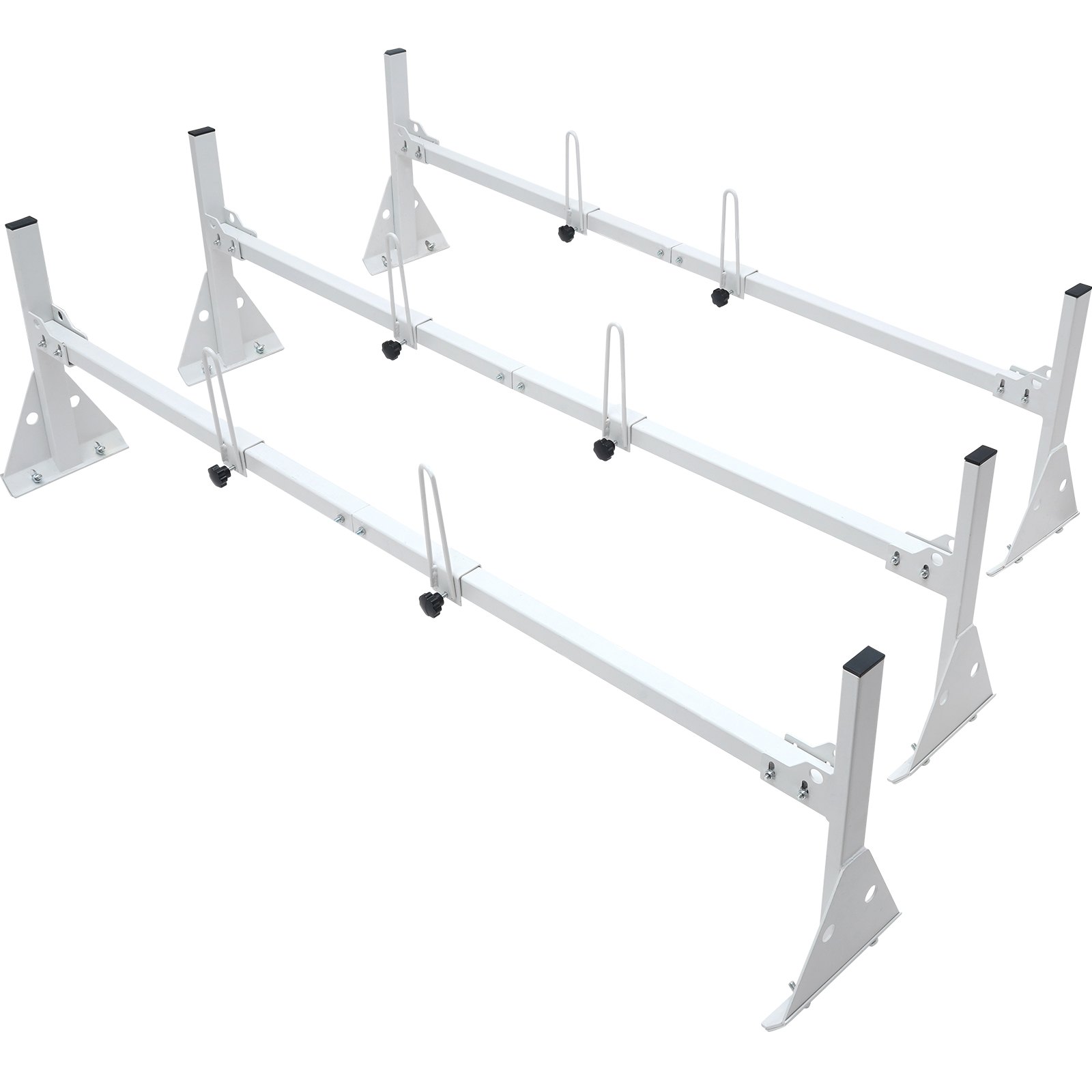 VEVOR van ladder rack featuring durable steel construction, adjustable brackets, and sleek white finish.