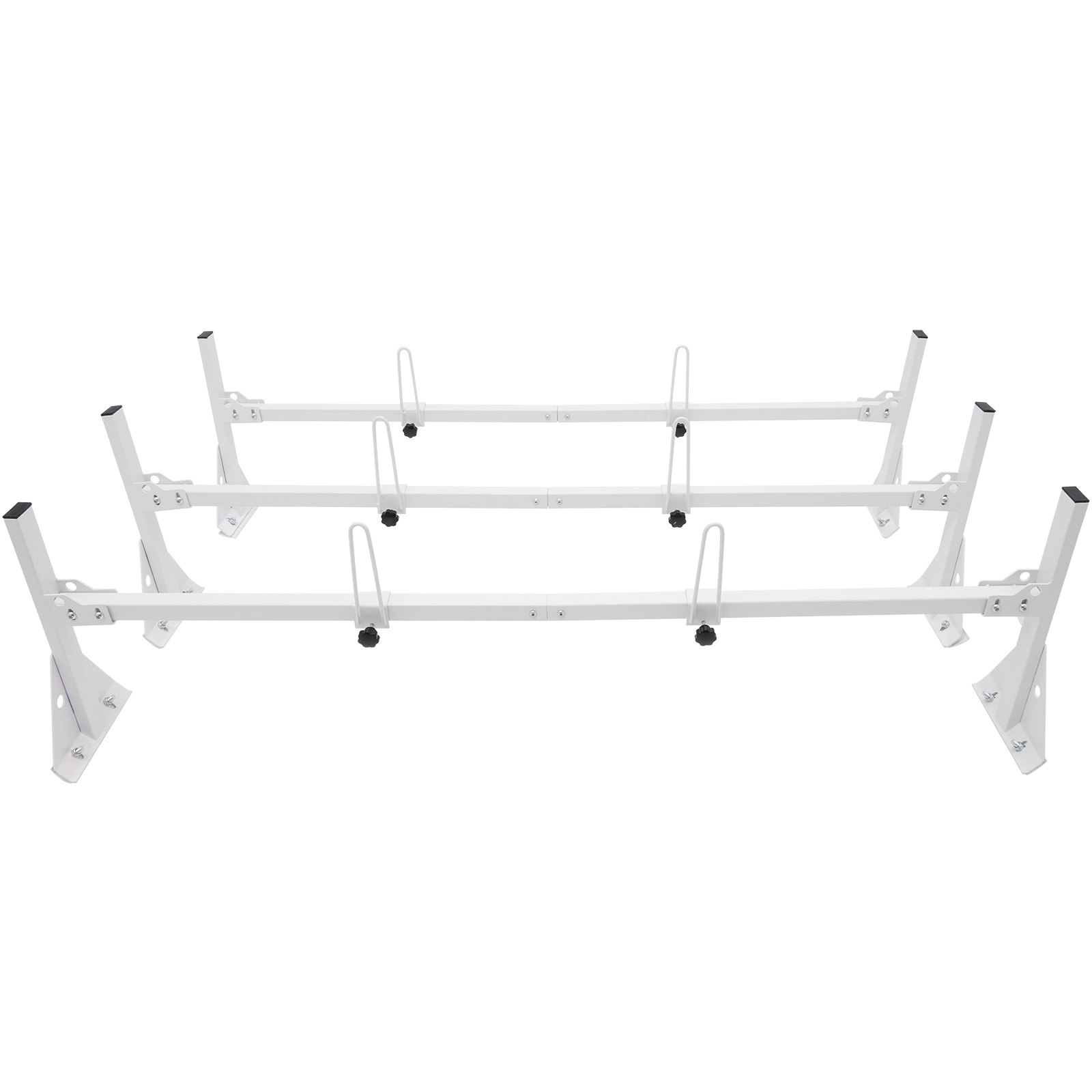 VEVOR van ladder rack in white with adjustable supports and mounting brackets for secure attachment.