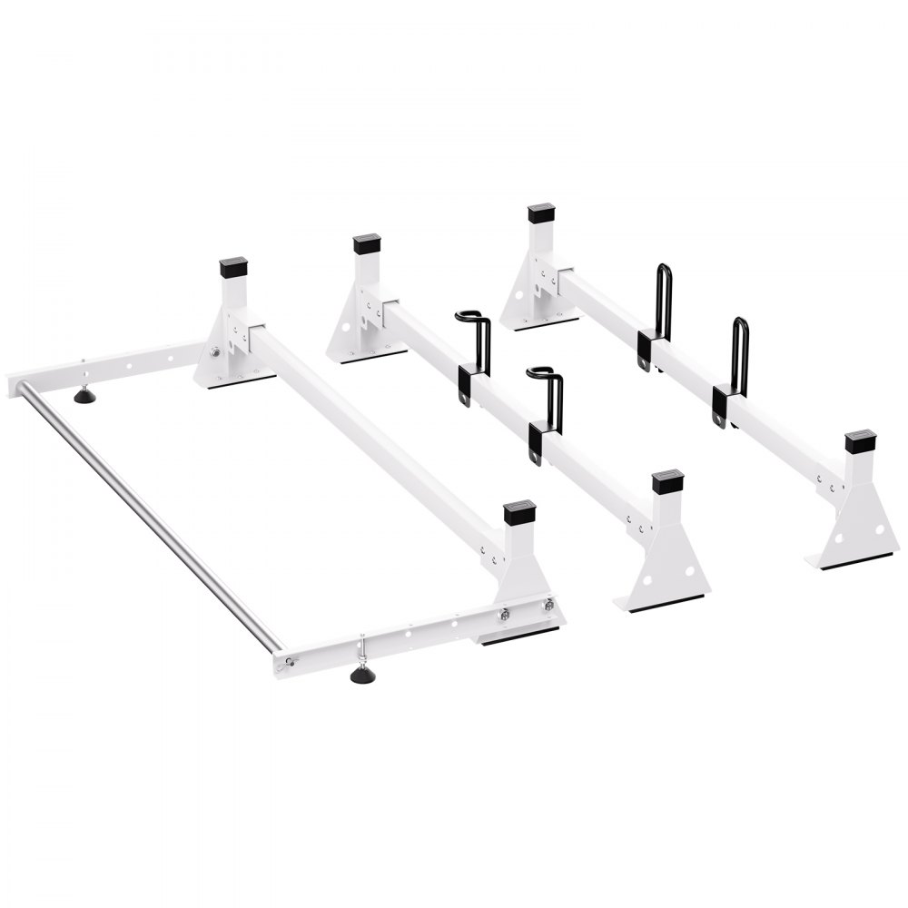 VEVOR Trailer Ladder Rack, 54" 3 Crossbars Ladder Roof Rack, Heavy-duty Steel Van Roof Rack, 800 lbs Capacity Van Ladder Rack with Cargo Roller and Straps, Fit for Ford Transit 150 250 350, 2015-2022