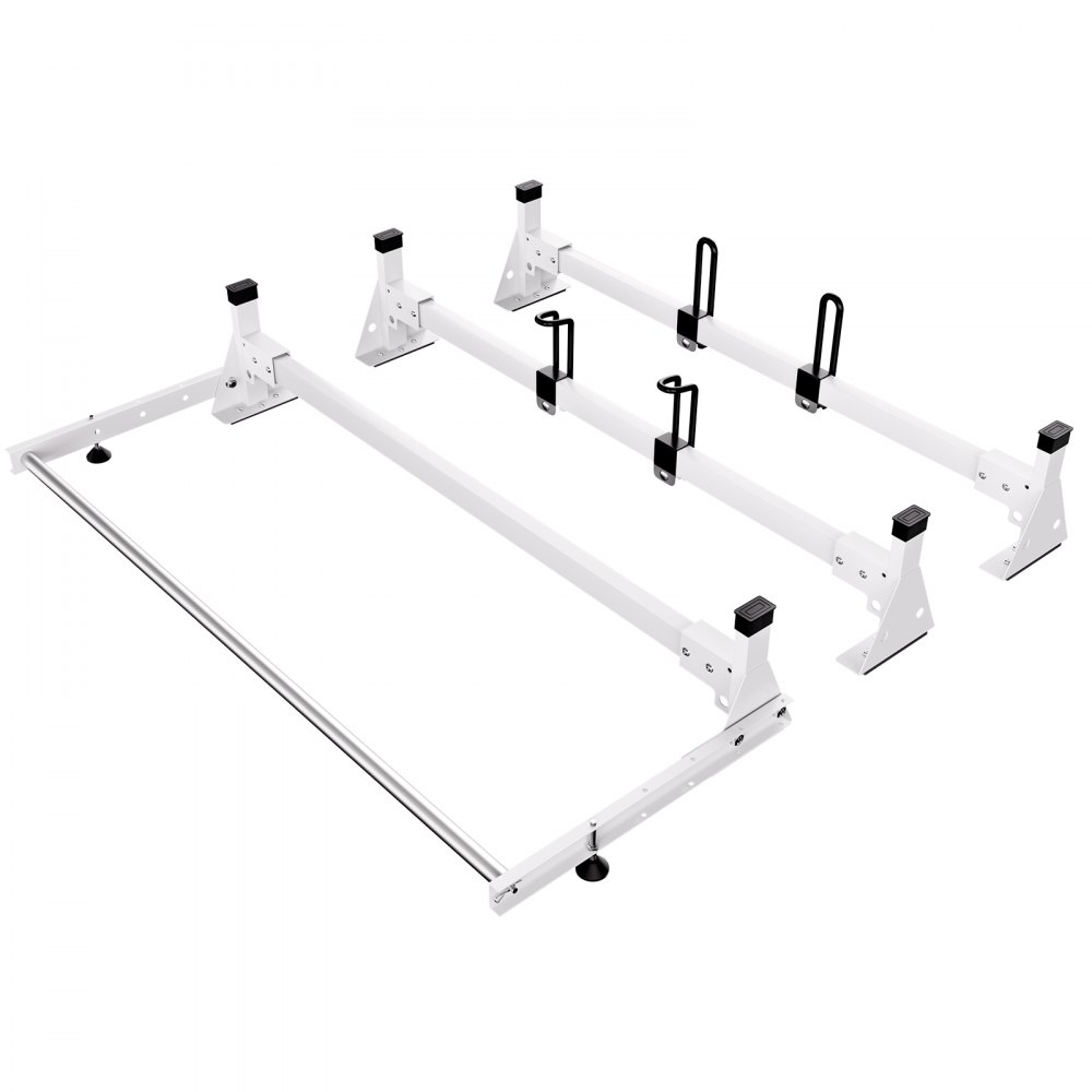 VEVOR Trailer Ladder Rack, 54" 3 Crossbars Ladder Roof Rack, Heavy-duty Steel Van Roof Rack, 800 lbs Capacity Van Ladder Rack with Cargo Roller and Straps, Fit for Ford Transit 150 250 350, 2015-2022