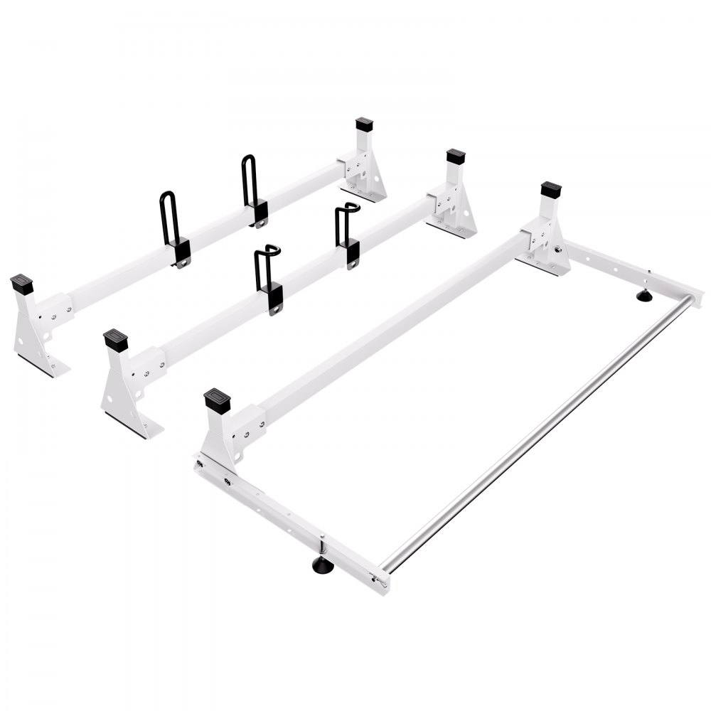 VEVOR Trailer Ladder Rack, 54" 3 Crossbars Ladder Roof Rack, Heavy-duty Steel Van Roof Rack, 800 lbs Capacity Van Ladder Rack with Cargo Roller and Straps, Fit for Ford Transit 150 250 350, 2015-2022