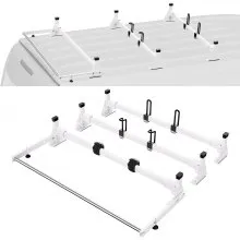 VEVOR Trailer Ladder Rack, 54" 3 Crossbars Ladder Roof Rack, Heavy-duty Steel Van Roof Rack, 800 lbs Capacity Van Ladder Rack with Cargo Roller and Straps, Fit for Ford Transit 150 250 350, 2015-2022