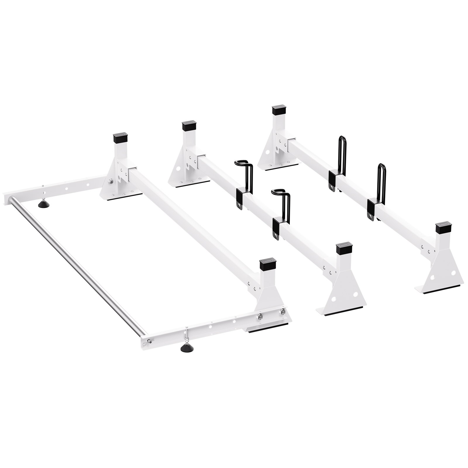 VEVOR Trailer Ladder Rack, 54" 3 Crossbars Ladder Roof Rack, Heavy-duty Steel Van Roof Rack, 800 lbs Capacity Van Ladder Rack with Cargo Roller and Straps, Fit for Ford Transit 150 250 350, 2015-2022