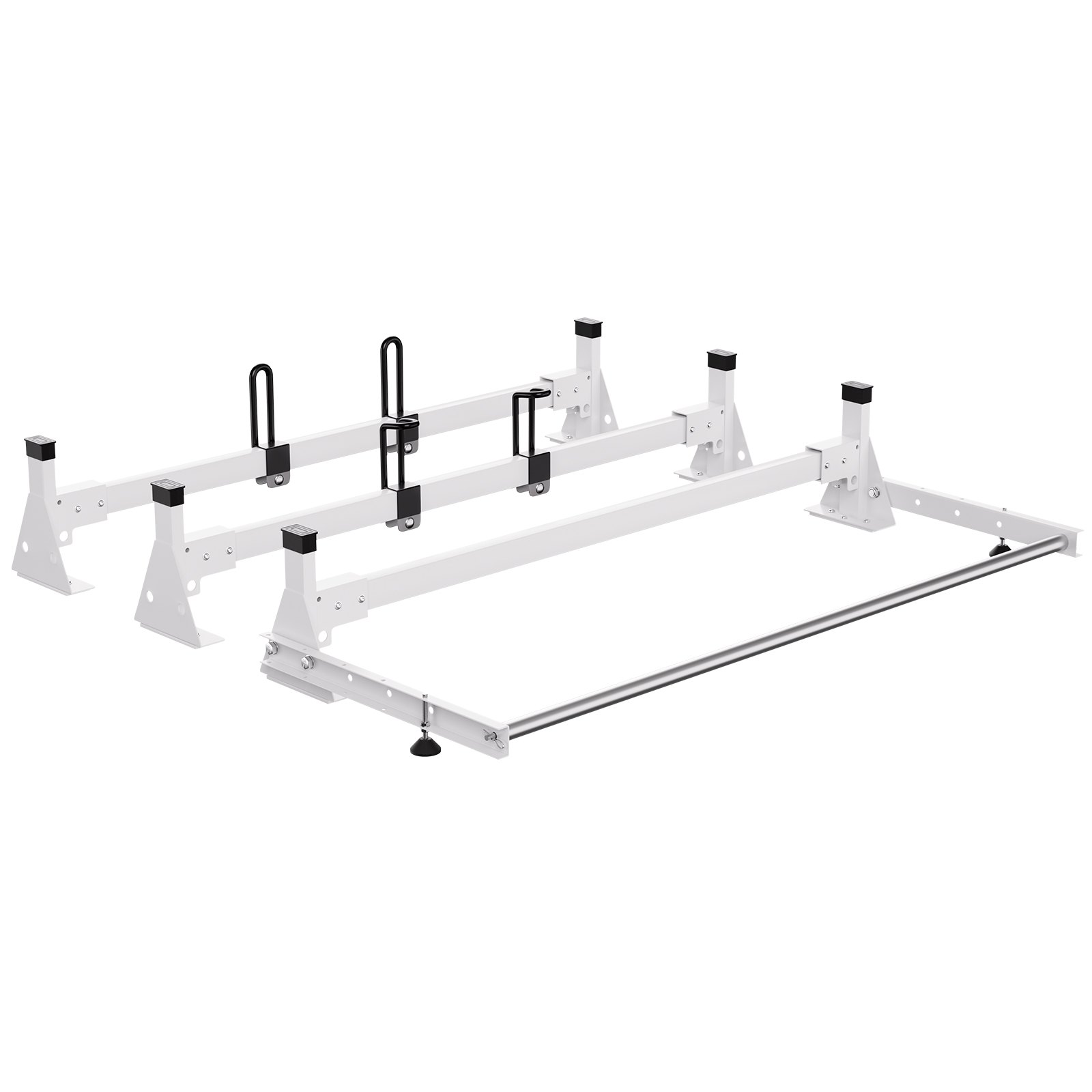 VEVOR Trailer Ladder Rack, 54" 3 Crossbars Ladder Roof Rack, Heavy-duty Steel Van Roof Rack, 800 lbs Capacity Van Ladder Rack with Cargo Roller and Straps, Fit for Ford Transit 150 250 350, 2015-2022