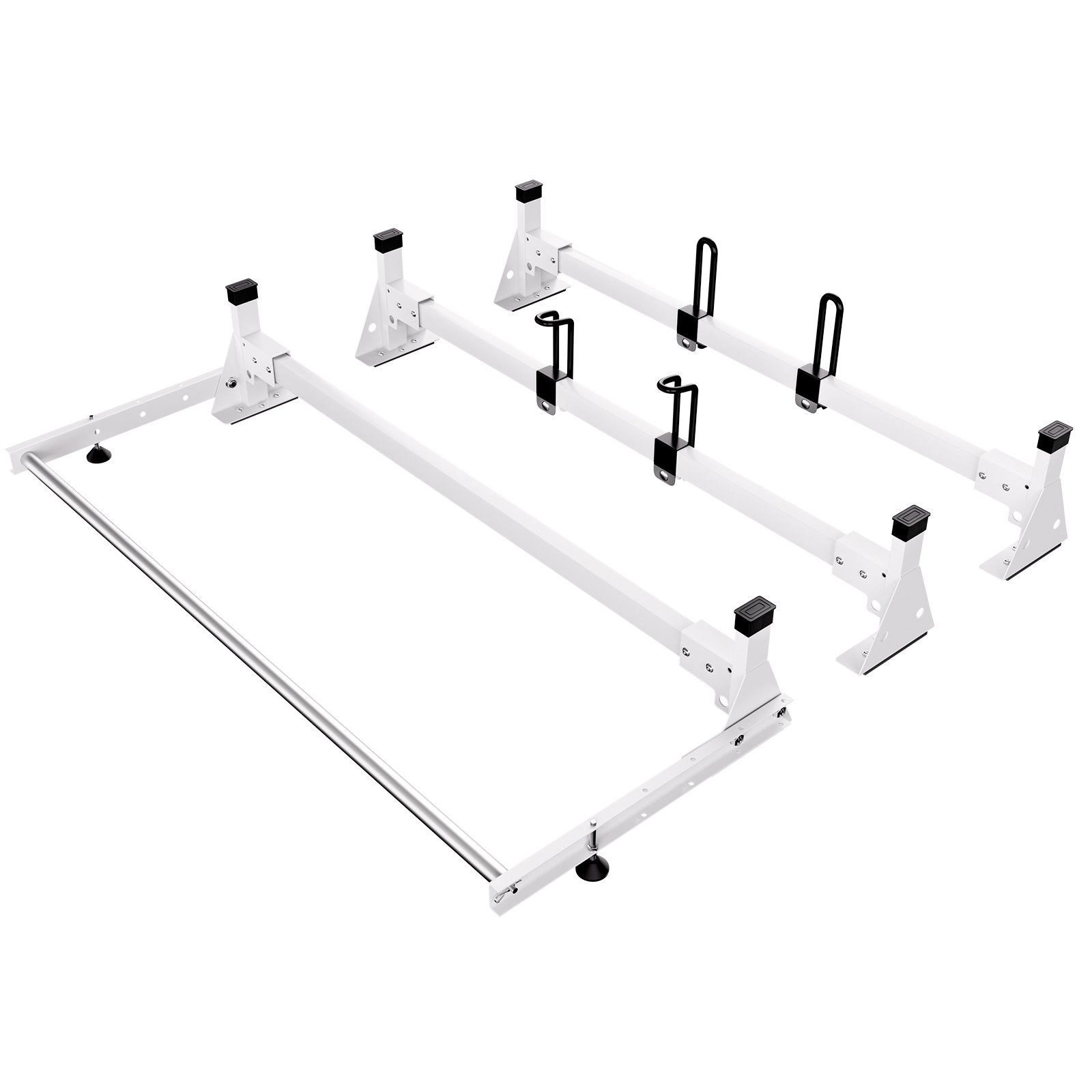 VEVOR Trailer Ladder Rack, 54" 3 Crossbars Ladder Roof Rack, Heavy-duty Steel Van Roof Rack, 800 lbs Capacity Van Ladder Rack with Cargo Roller and Straps, Fit for Ford Transit 150 250 350, 2015-2022