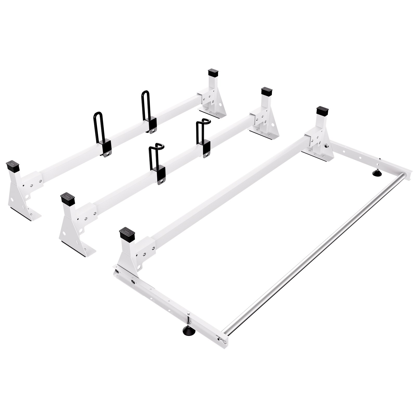 VEVOR Trailer Ladder Rack, 54" 3 Crossbars Ladder Roof Rack, Heavy-duty Steel Van Roof Rack, 800 lbs Capacity Van Ladder Rack with Cargo Roller and Straps, Fit for Ford Transit 150 250 350, 2015-2022