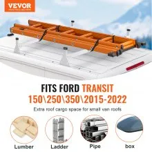 VEVOR Trailer Ladder Rack, 54" 2 Crossbars Ladder Roof Rack, Heavy-duty Steel Van Roof Ladder Rack, 600 lbs Capacity Van Ladder Rack with Straps, Fit for Ford Transit 150, 250, 350, 2015-2022