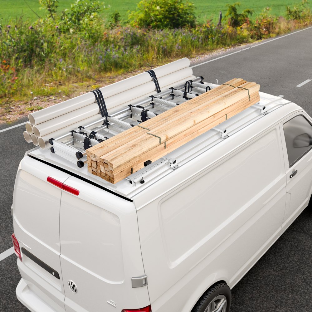 VEVOR Trailer Ladder Rack, 56" 3 Crossbars Ladder Roof Rack, Heavy-duty Steel Van Roof Ladder Rack, 90 kg Capacity Each Bar Van Ladder Rack with Cargo Roller, Fit for Ford Transit Custom 2013-2024