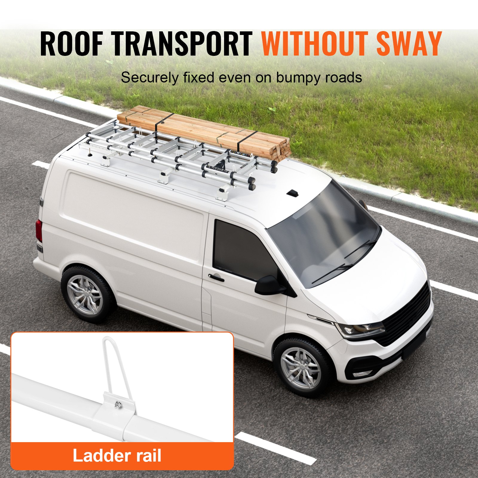 VEVOR Trailer Ladder Rack, 56" 3 Crossbars Ladder Roof Rack, Heavy-duty Steel Van Roof Ladder Rack, 90 kg Capacity Each Bar Van Ladder Rack with Cargo Roller, Fit for Ford Transit Custom 2013-2024