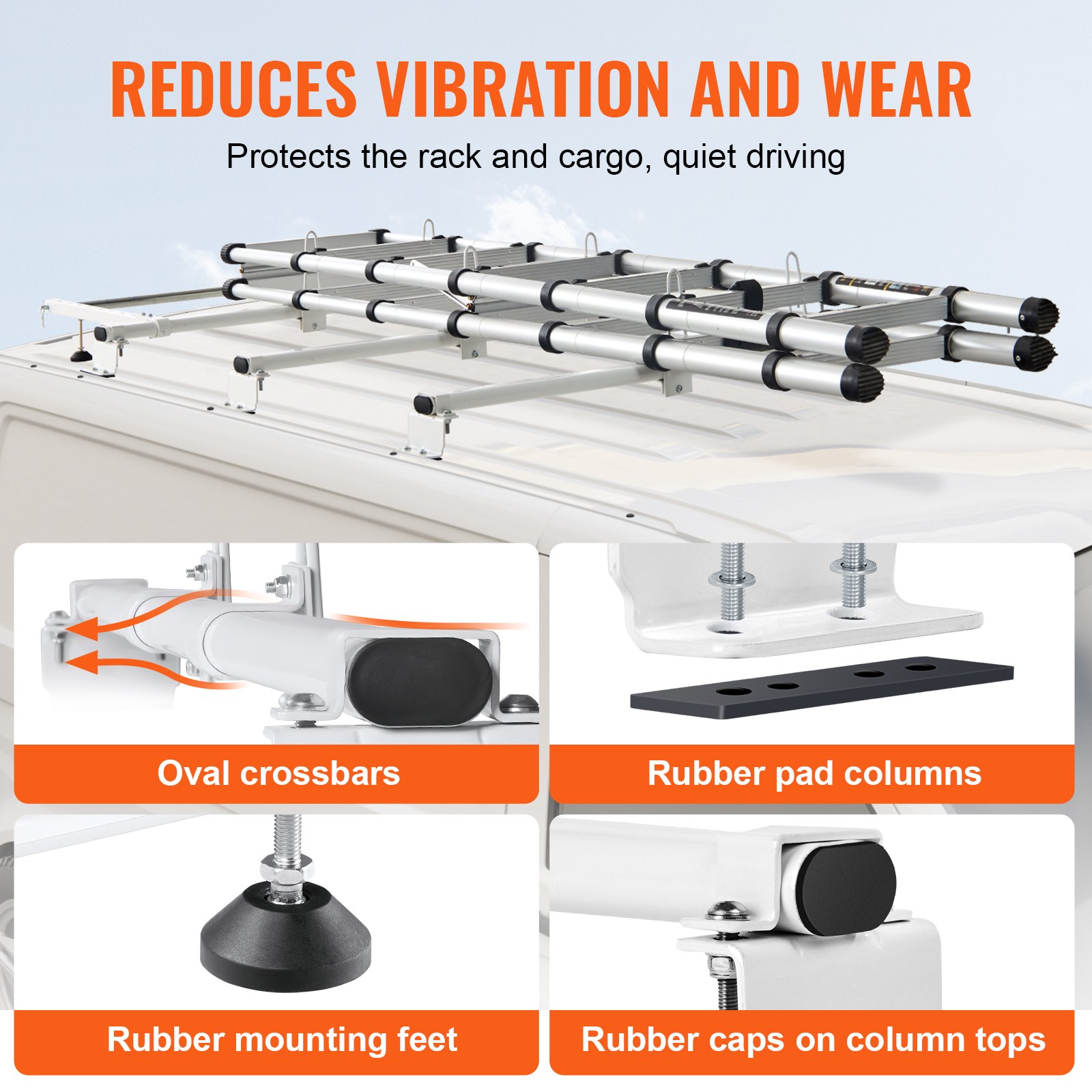 VEVOR Trailer Ladder Rack, 56" 3 Crossbars Ladder Roof Rack, Heavy-duty Steel Van Roof Ladder Rack, 90 kg Capacity Each Bar Van Ladder Rack with Cargo Roller, Fit for Ford Transit Custom 2013-2024