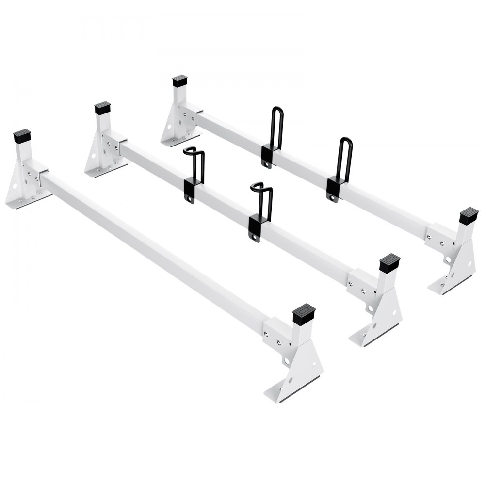 VEVOR Trailer Ladder Rack, 54" 3 Crossbars Ladder Roof Rack, Heavy-duty Steel Van Roof Ladder Rack, 800 lbs Capacity Van Ladder Rack with Straps, Fit for Ford Transit 150, 250, 350, 2015-2022