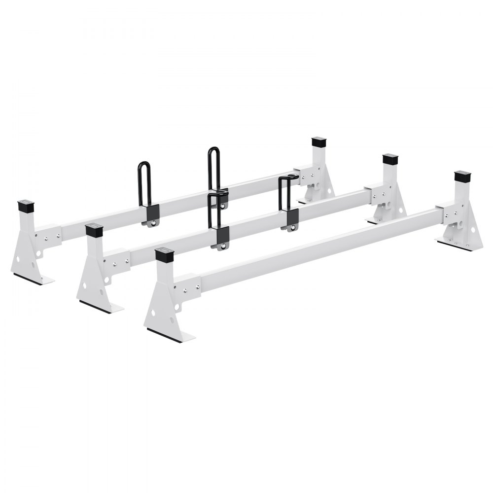 VEVOR Trailer Ladder Rack, 54" 3 Crossbars Ladder Roof Rack, Heavy-duty Steel Van Roof Ladder Rack, 800 lbs Capacity Van Ladder Rack with Straps, Fit for Ford Transit 150, 250, 350, 2015-2022