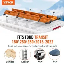 VEVOR Trailer Ladder Rack, 54" 3 Crossbars Ladder Roof Rack, Heavy-duty Steel Van Roof Ladder Rack, 800 lbs Capacity Van Ladder Rack with Straps, Fit for Ford Transit 150, 250, 350, 2015-2022