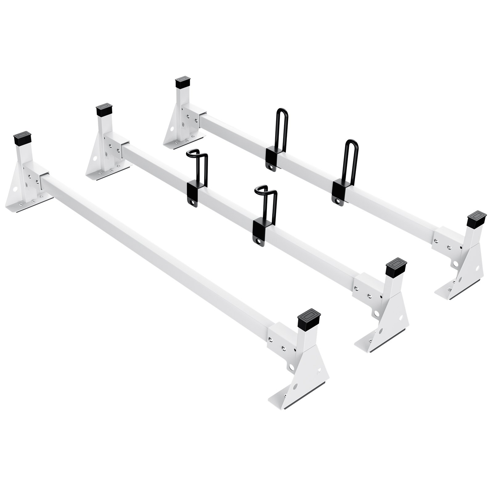 VEVOR Trailer Ladder Rack, 54" 3 Crossbars Ladder Roof Rack, Heavy-duty Steel Van Roof Ladder Rack, 800 lbs Capacity Van Ladder Rack with Straps, Fit for Ford Transit 150, 250, 350, 2015-2022