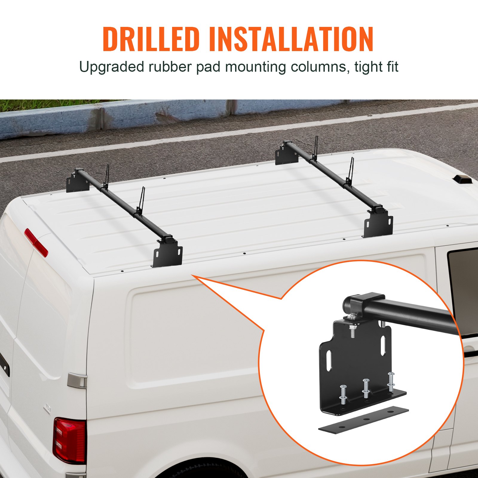 VEVOR Trailer Ladder Rack, 60" 2 Crossbars Ladder Roof Rack, Heavy-duty Steel Van Roof Ladder Rack, 500 lbs Capacity Van Ladder Rack, Fit for Universal Truck Roofs