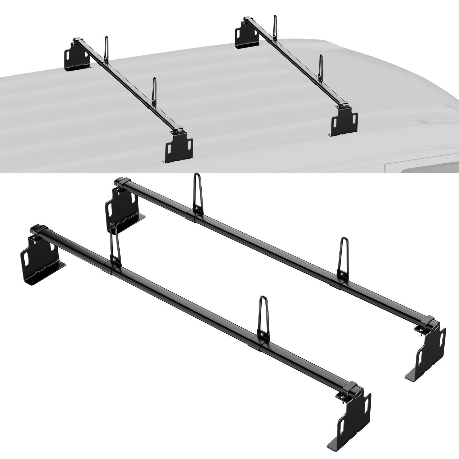 VEVOR Trailer Ladder Rack, 60" 2 Crossbars Ladder Roof Rack, Heavy-duty Steel Van Roof Ladder Rack, 500 lbs Capacity Van Ladder Rack, Fit for Universal Truck Roofs