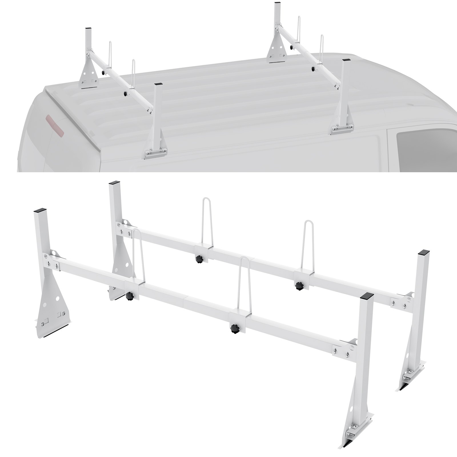 VEVOR Trailer Ladder Rack, 59" Adjustable Roof Rack, 2 Crossbars Van Roof Ladder Rack, 600 lbs Capacity Steel Van Ladder Rack, Fit for Chevrolet Express 1500 2500 3500/ Ford E150 E250 E350/ GMC Savana