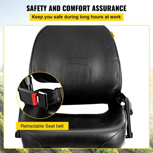 VEVOR Universal Forklift Seat Komatsu Style Folding Forklift Seat with Retractable Seatbelt and Adjustable Backrest Suspension Seat for Tractors Backhoes