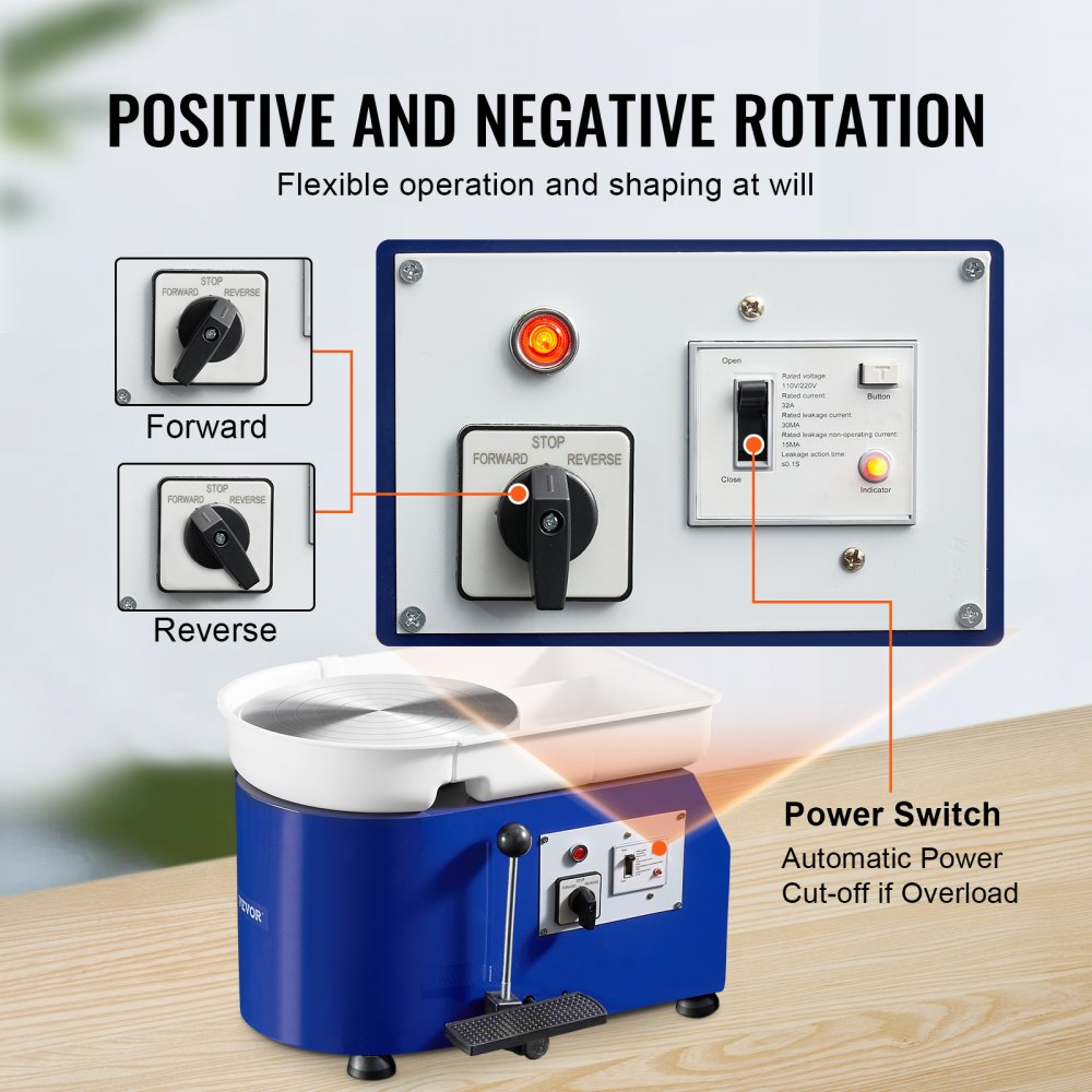 VEVOR Pottery Wheel, 350W, 11 in Clay Wheel Forming Machine, 60-300 RPM Adjustable Speed with Handle and Pedal Control, ABS Detachable Basin, Accessory Kit for Adults and Beginners Craft DIY, Blue