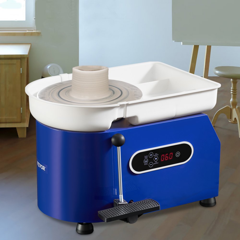 VEVOR Pottery Wheel, 450W, 11 in Clay Wheel Forming Machine, 60-300 RPM Adjustable Speed with Handle and Pedal Control, ABS Detachable Basin, Accessory Kit for Adults and Beginners Craft DIY, Blue