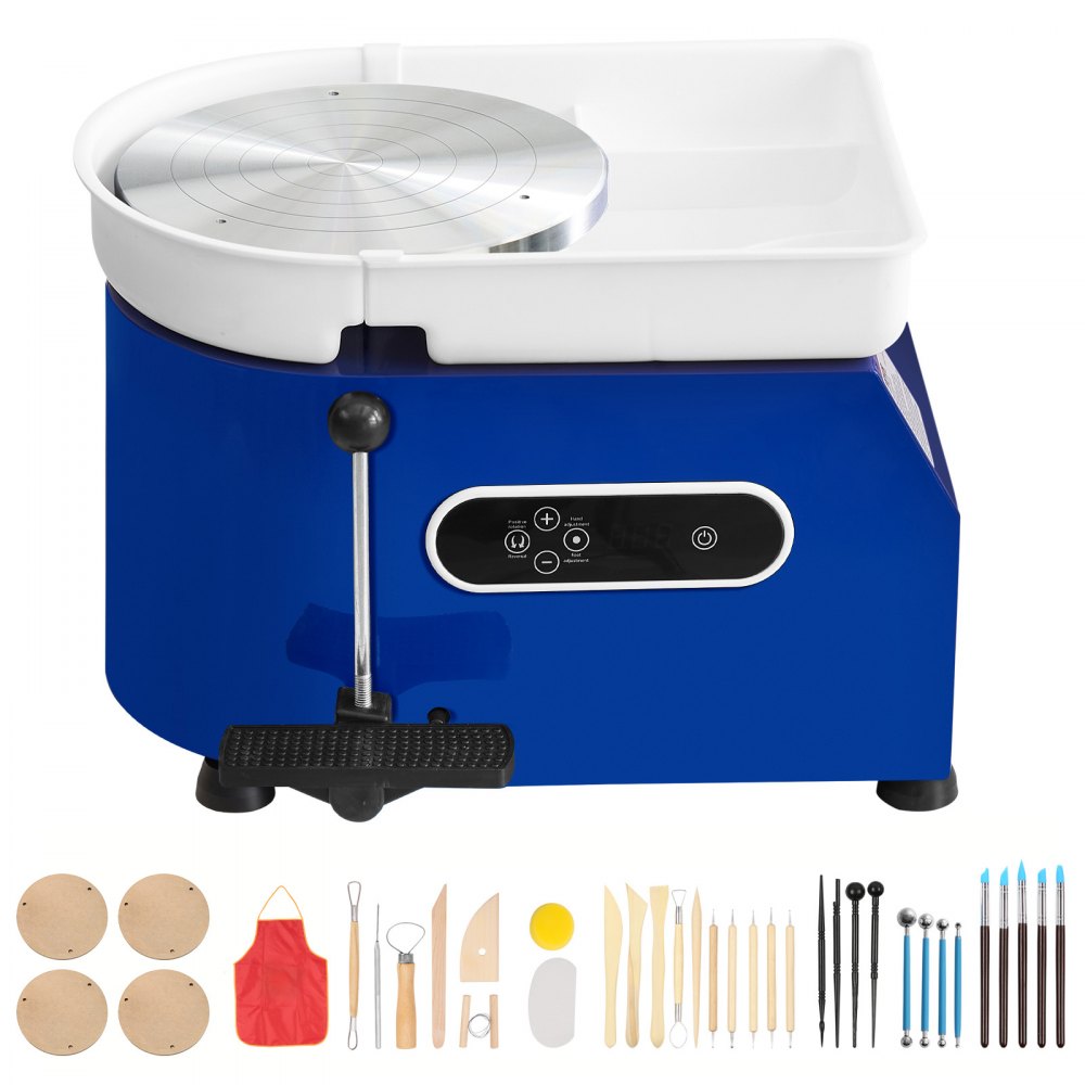 VEVOR Pottery Wheel, 450W, 11 in Clay Wheel Forming Machine, 60-300 RPM Adjustable Speed with Handle and Pedal Control, ABS Detachable Basin, Accessory Kit for Adults and Beginners Craft DIY, Blue