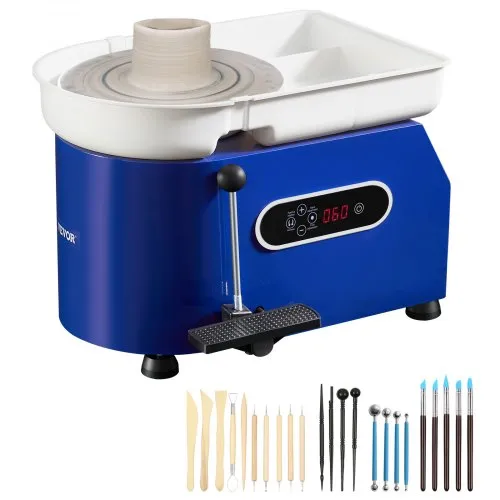 VEVOR Pottery Wheel, 450W, For Adults and Beginners, 11in Clay Wheel Machine,  Adjustable 60-300RPM Speed Handle and Pedal, ABS Detachable Basin, Accessory Kit for Craft DIY, LCD Touch Screen, Blue
