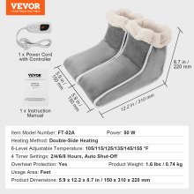 VEVOR Split Electric Foot Warmer 6-Level Heating Παντόφλες Θερμαντικό ποδιών με χρονοδιακόπτη