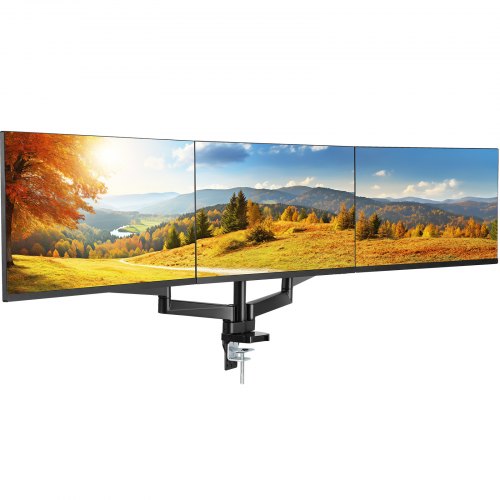 VEVOR Triple Monitor Mount, Supports 13"-27" Screens, Fully Adjustable Gas Spring Monitor Arm, Holds up to 20 lbs per Arm, Triple Monitor Stand with C-Clamp/Grommet Mounting Base, VESA Mount 75/100 mm