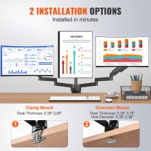 VEVOR Triple Monitor Mount, Supports 13"-27" Screens, Fully Adjustable Gas Spring Monitor Arm, Holds up to 20 lbs per Arm, Computer Stand Holder with C-Clamp/Grommet Mounting Base, VESA Mount Bracket