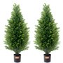 VEVOR 2 Pack 3' Artificial Cedar Topiary Tree Faux Plant UV Decor In/Outdoor