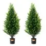 VEVOR Artificial Cedar Topiary Tree, 36 inch Tall (2 Pieces), with Extra Leaves & Pot Faux Evergreen Fake Pine Cypress Trees Plant, UV Rated Artificial Greenery Set for Home Decor Indoor/Outdoor